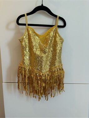 NWT Gold Sequin Fringe Dance Leotard